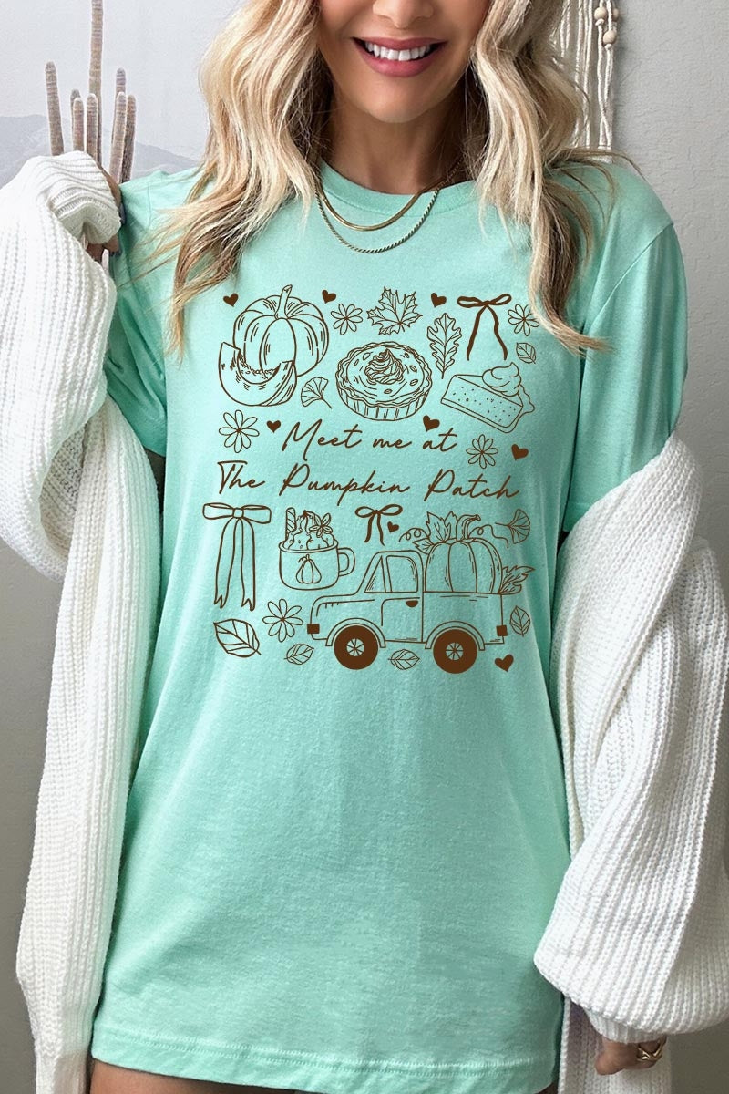 US3001-E3163 Pumpkin Patch Doodle Graphic Tee $12.5