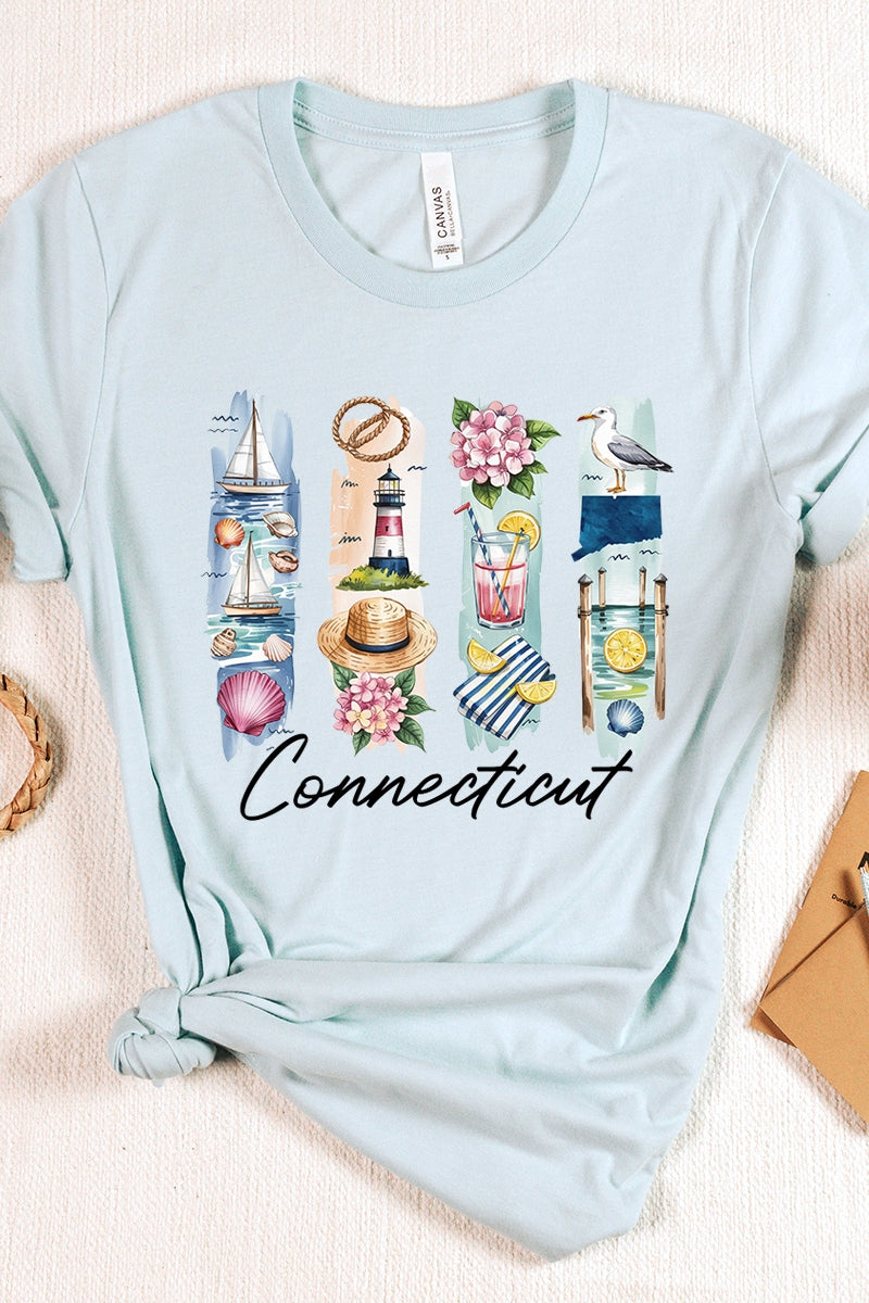 US3001-E3061CT Connecticut State Brushstroke Graphic Tee $12.5