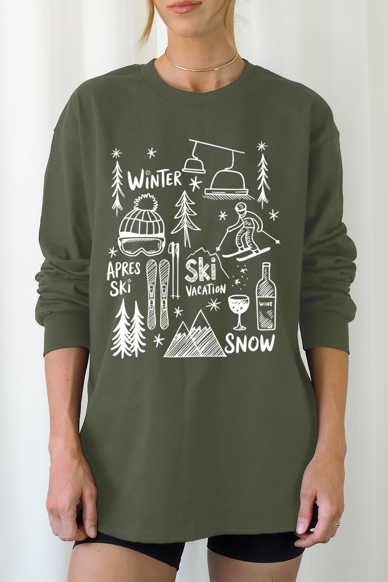 UL240-E3188 Ski Doodle Graphic Long Sleeve Tee $13.75