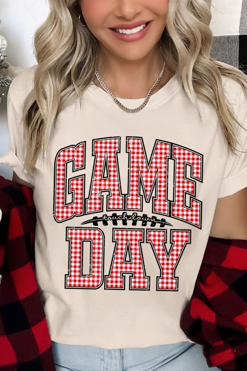 US3001-E3126 Red Gingham Game Day Graphic Tee $12.5