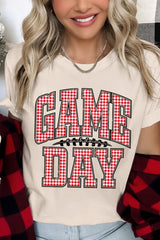 US3001-E3126 Red Gingham Game Day Graphic Tee $12.5