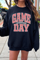 UL180P-E3126 Red Gingham Game Day Graphic Plus Sweatshirt $25