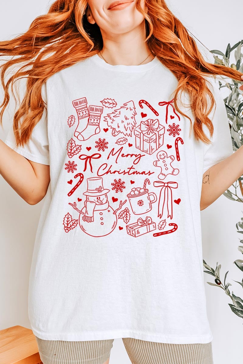 5000P-E3181 Christmas Doodle Graphic Plus Heavy Cotton Tee $12.75