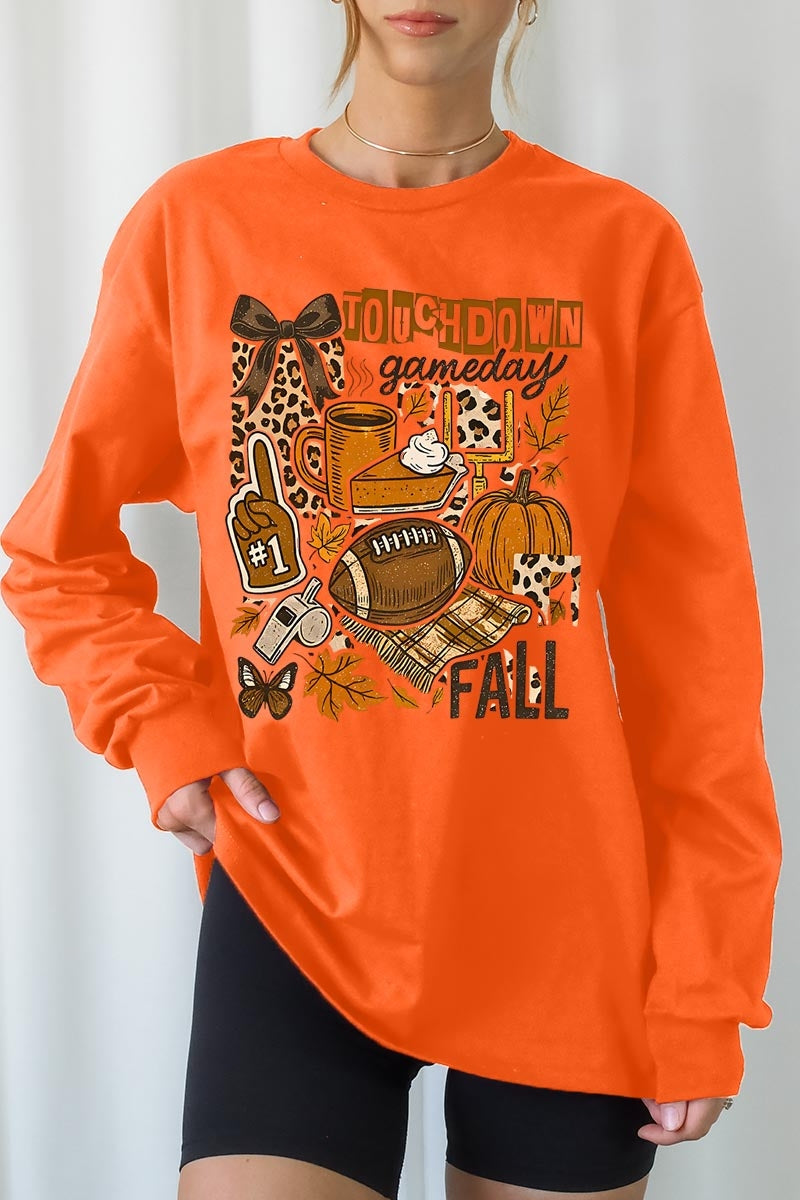 UL240-E3134 Fall Football Collage Graphic Long Sleeve Tee $13.75