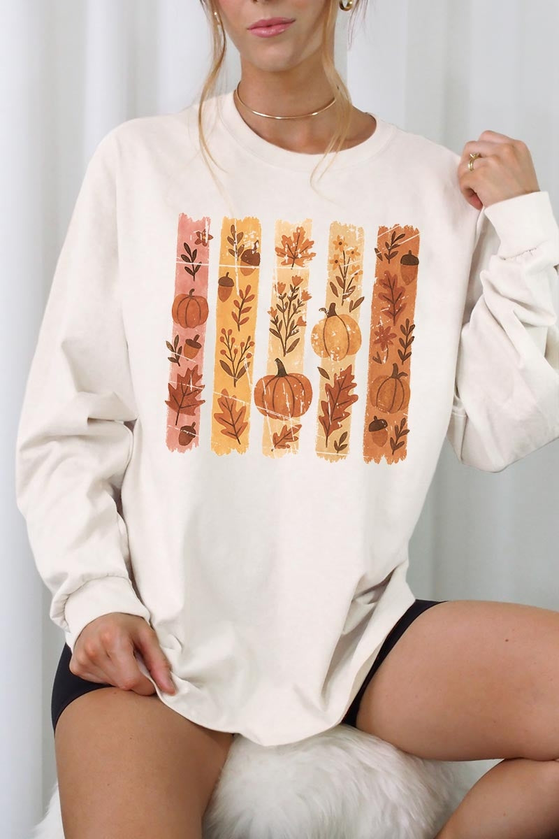 UL240-E3110 Brushstroke Boho Fall Graphic Long Sleeve Tee $13.75