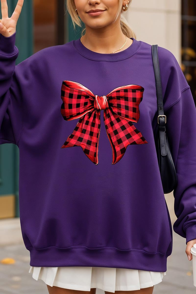 UL180P-E3198 Red Buffalo Plaid Bow Graphic Plus Sweatshirt $25