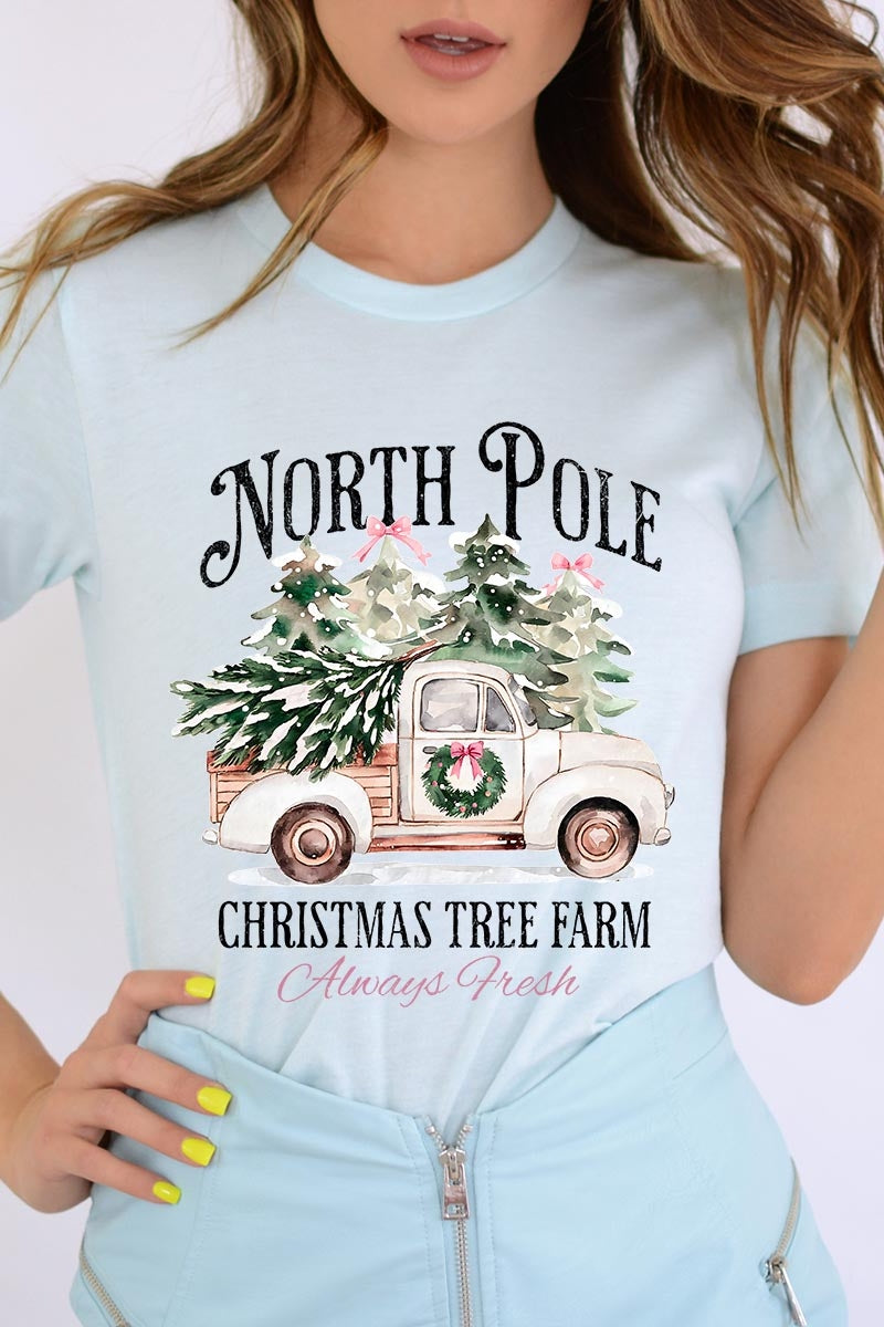 US3001-E3174 North Pole Christmas Graphic Tee $12.5