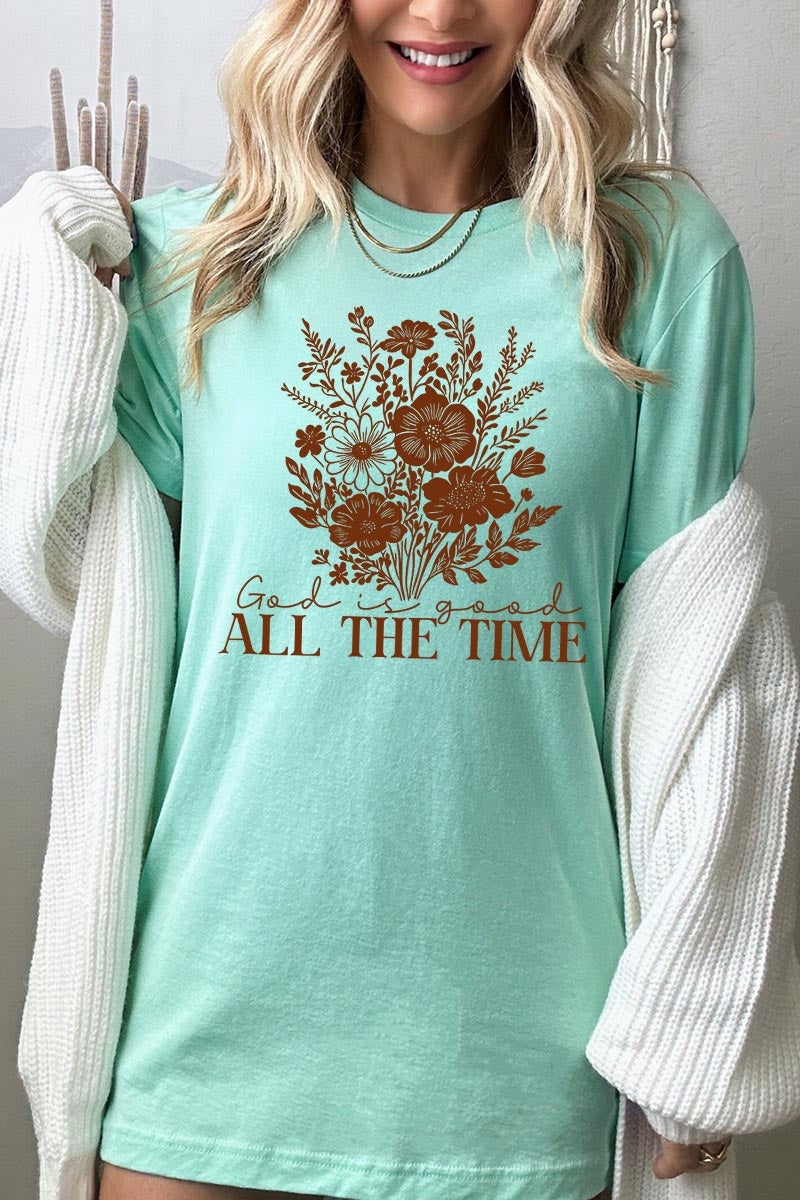 US3001P-E3116 God Is Good Floral Graphic Plus Tee $16