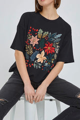 CTS-E3186 Floral Christmas Graphic Relaxed Crop Top $11