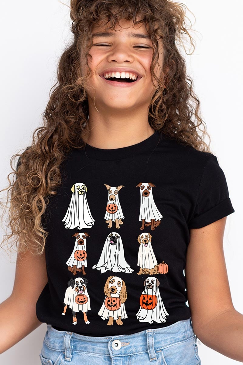 US3001Y-E3106Z Halloween Ghost Dog Kids Graphic Tee $11