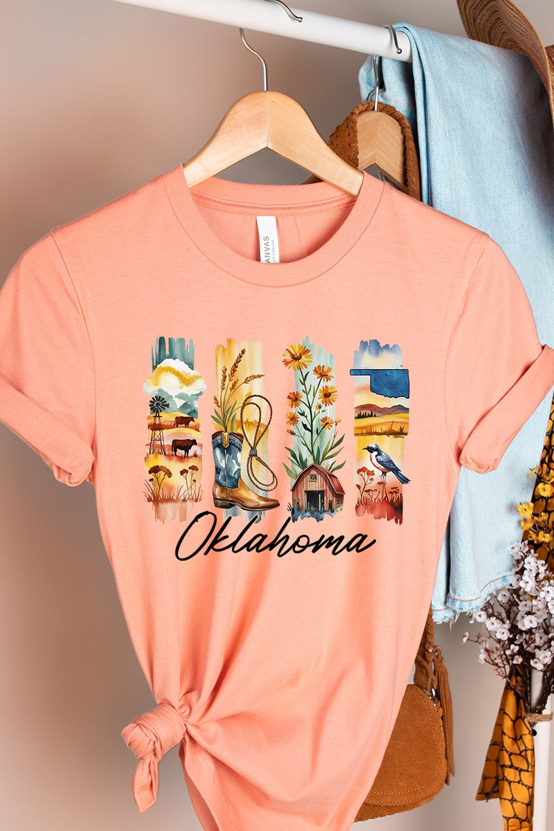 US3001P-E3061OK Oklahoma State Brushstroke Graphic Plus Tee $16