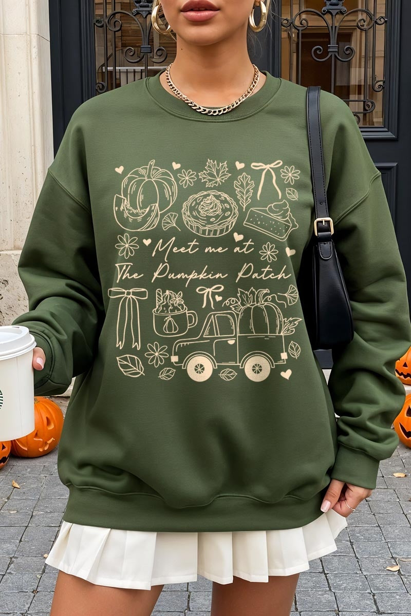 UL180P-E3163 Pumpkin Patch Doodle Graphic Plus Sweatshirt $25