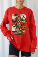 UL240-E3107 Spooky Western Skeleton Graphic Long Sleeve Tee $13.75