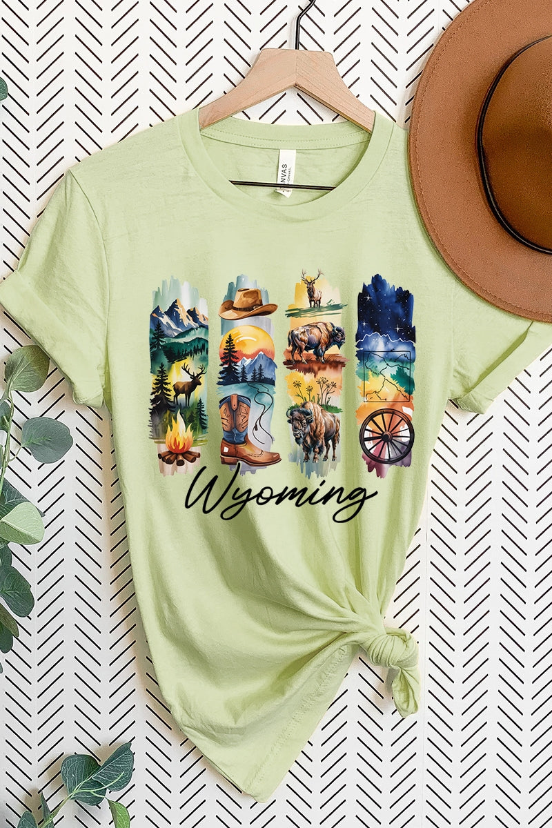 US3001-E3061WY Wyoming State Brushstroke Graphic Tee $12.5