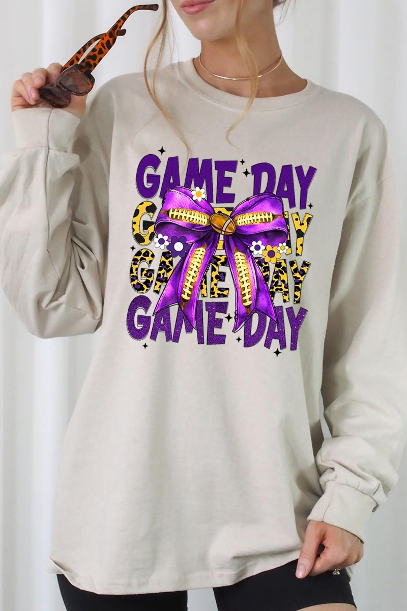UL240P-E3092 Purple Yellow Football Bow Plus Long Sleeve Tee $17