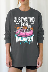 UL240-E3138 Just Waiting For Halloween Graphic Long Sleeve Tee $13.75