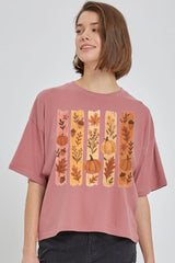 CTS-E3110 Brushstroke Boho Fall Graphic Relaxed Crop Top $11