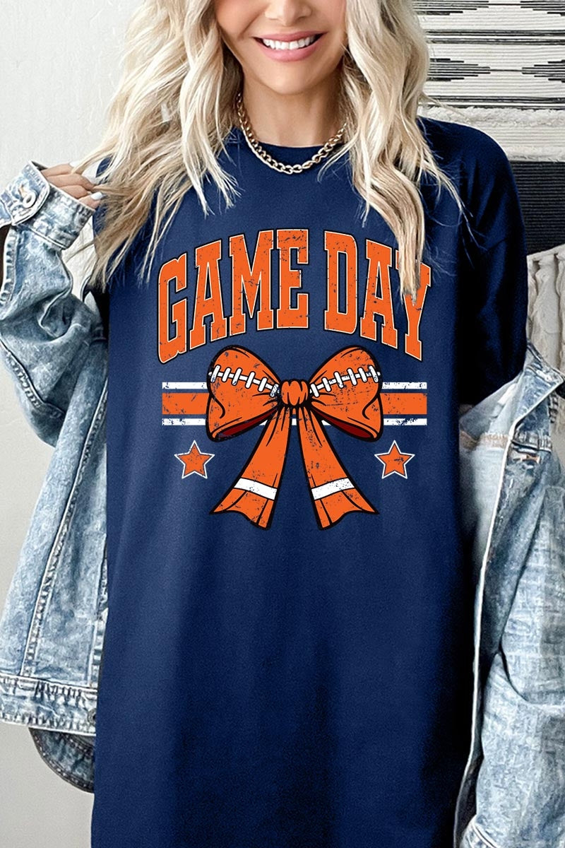 5000P-E3064 Orange Football Bow Graphic Plus Heavy Cotton Tee $12.75