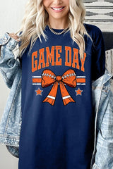 5000-E3064 Orange Football Bow Graphic Heavy Cotton Tee $9