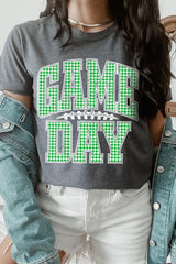 US3001P-E3128 Green Gingham Game Day Graphic Plus Tee $16