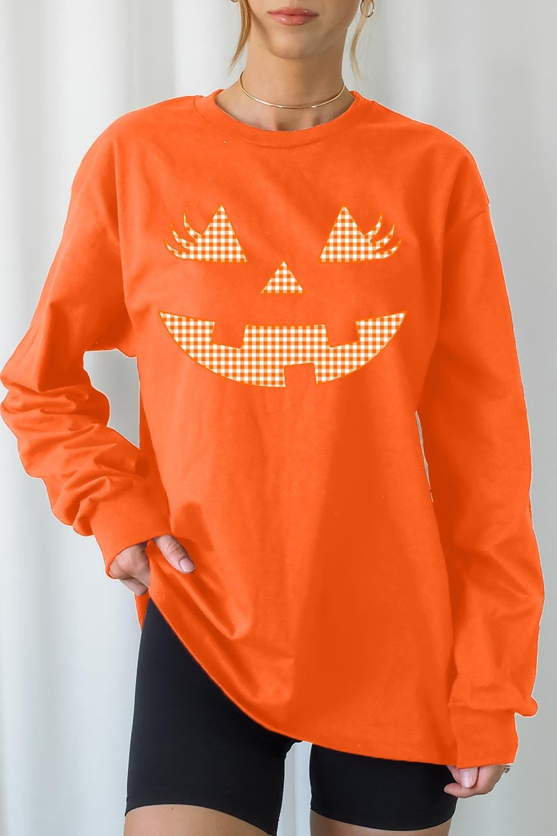 UL240-E3148 Cute Pumpkin Halloween Graphic Long Sleeve Tee $13.75