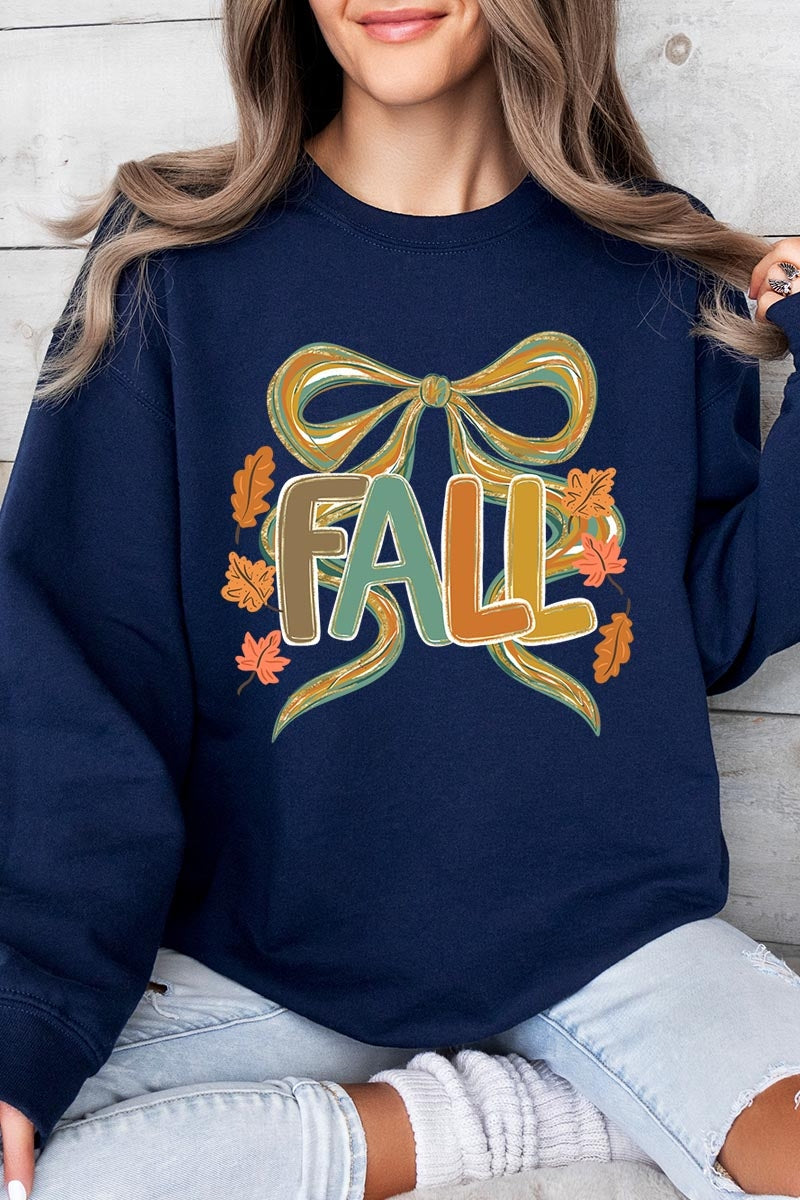 UL180-E3121 Fall Brushstroke Bow Graphic Sweatshirt $20