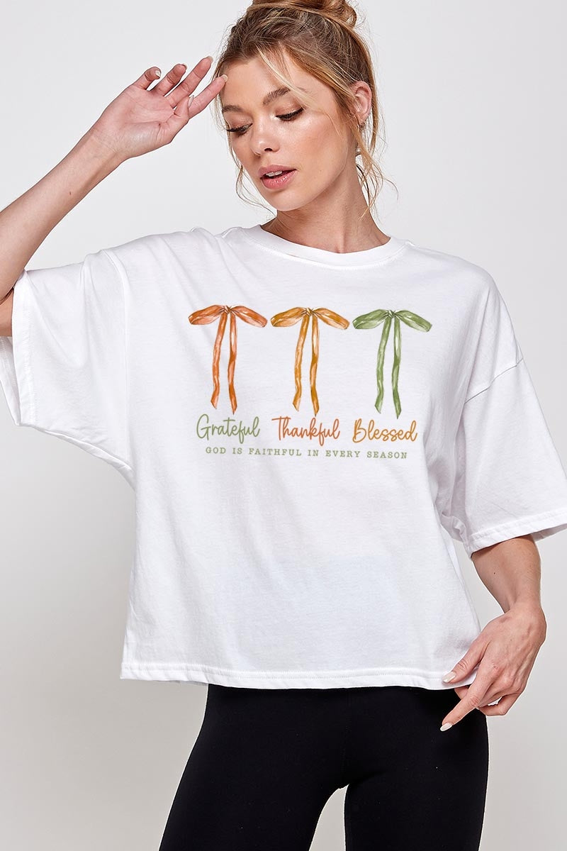 CTS-E3111 Grateful Thankful Blessed Graphic Relaxed Crop Top $11