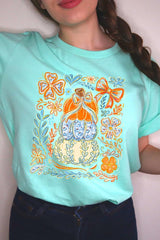 US3001-E3153 Floral Pumpkin Stack Graphic Tee $12.5