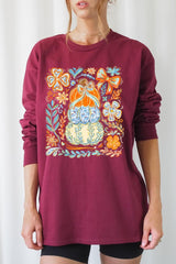 UL240-E3153 Floral Pumpkin Stack Graphic Long Sleeve Tee $13.75