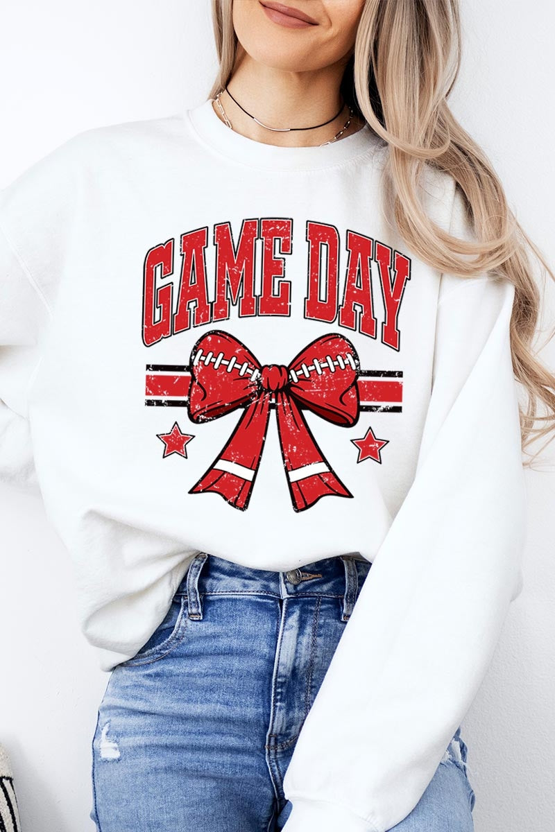 UL180-E3062 Red Game Day Football Bow Graphic Sweatshirt $20