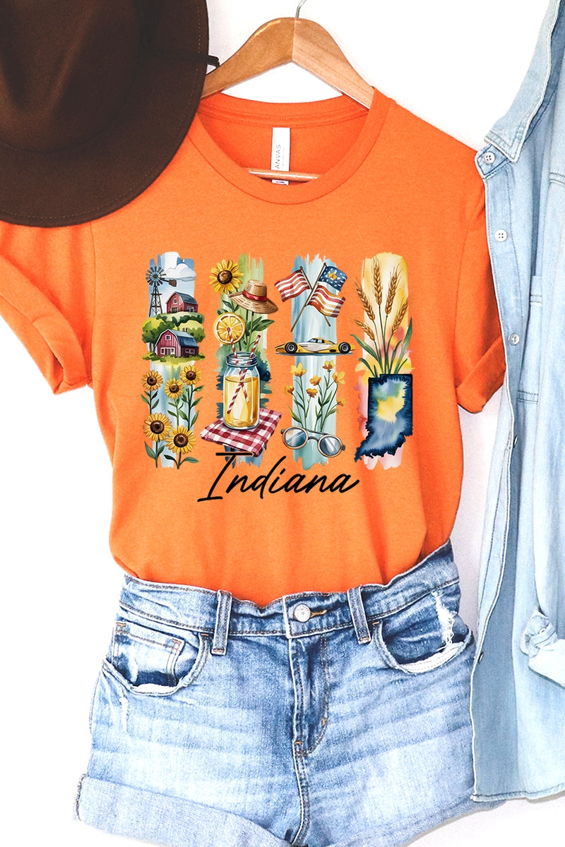 US3001P-E3061IN Indiana State Brushstroke Graphic Plus Tee $16