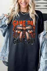 5000P-E3088 Orange Black Football Bow Plus Heavy Cotton Tee $12.75