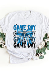 US3001P-E3089 Blue Silver Football Game Day Bow Graphic Plus Tee $16
