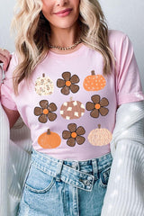 US3001P-E3117 Pumpkins & Flowers Fall Graphic Plus Tee $16