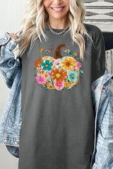 5000P-E3118 Floral Pumpkin Graphic Plus Heavy Cotton Tee $12.75