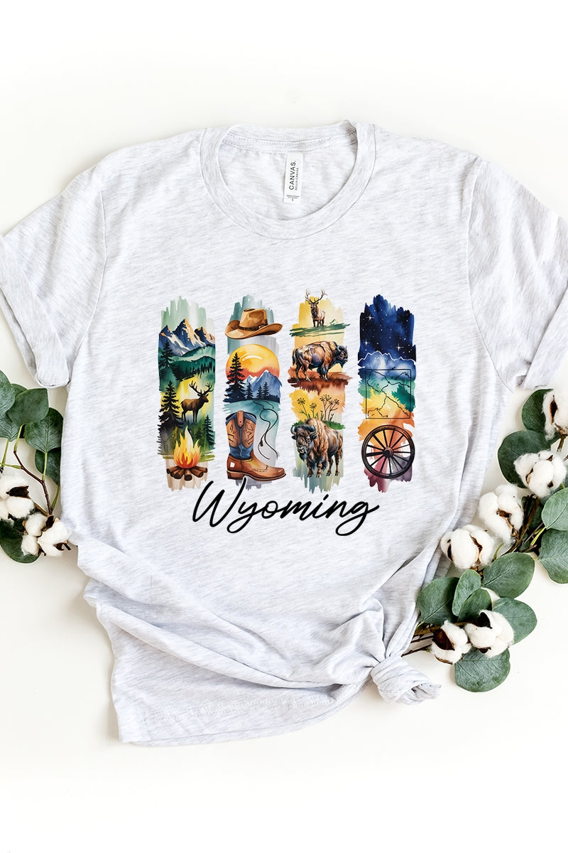 US3001-E3061WY Wyoming State Brushstroke Graphic Tee $12.5