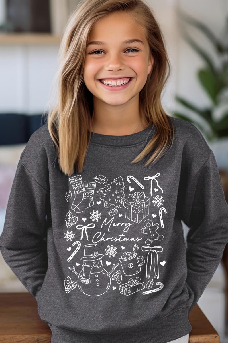 UL180B-E3181Z Christmas Doodle Kids Graphic Sweatshirt $20