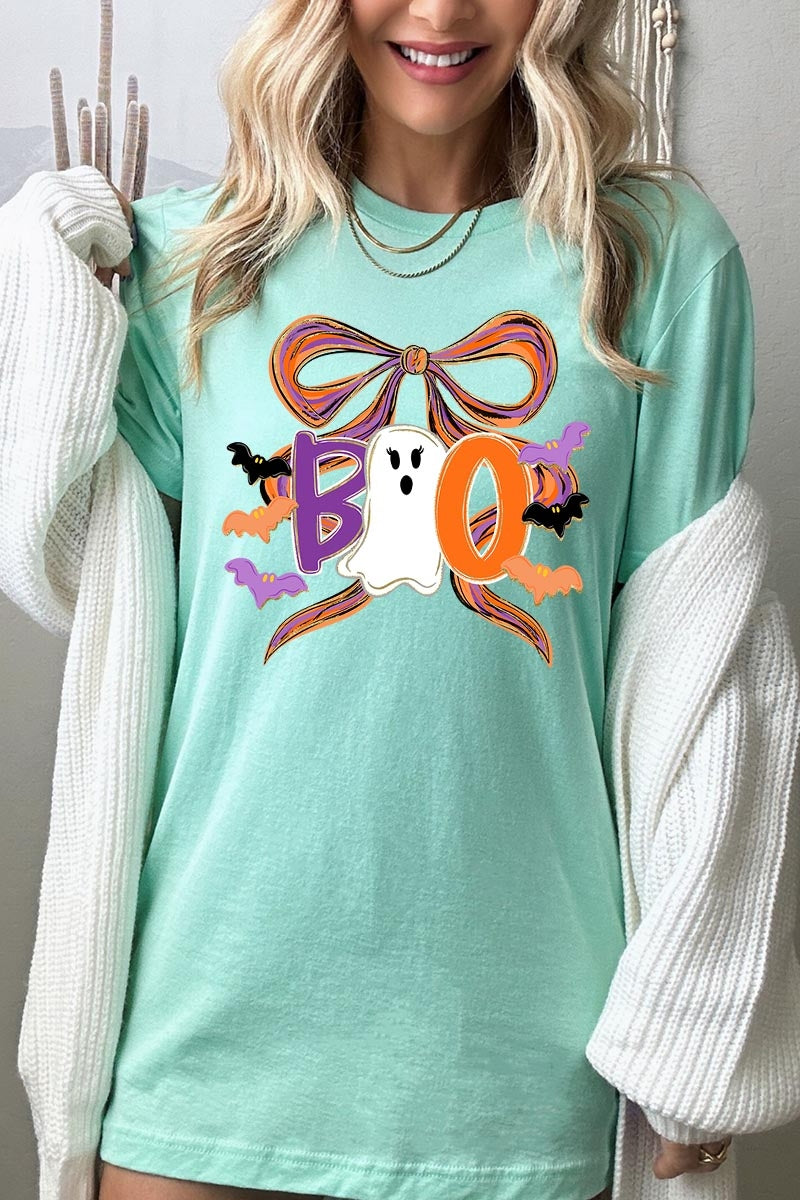 US3001P-E3120 Boo Brushstroke Bow Graphic Plus Tee $16