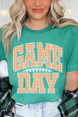 US3001-E3129 Orange Gingham Game Day Graphic Tee $12.5