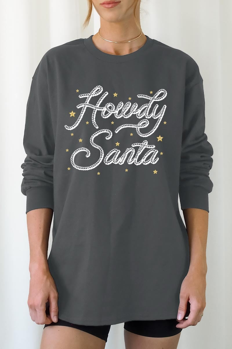 UL240-E3199 Howdy Santa Graphic Long Sleeve Tee $13.75