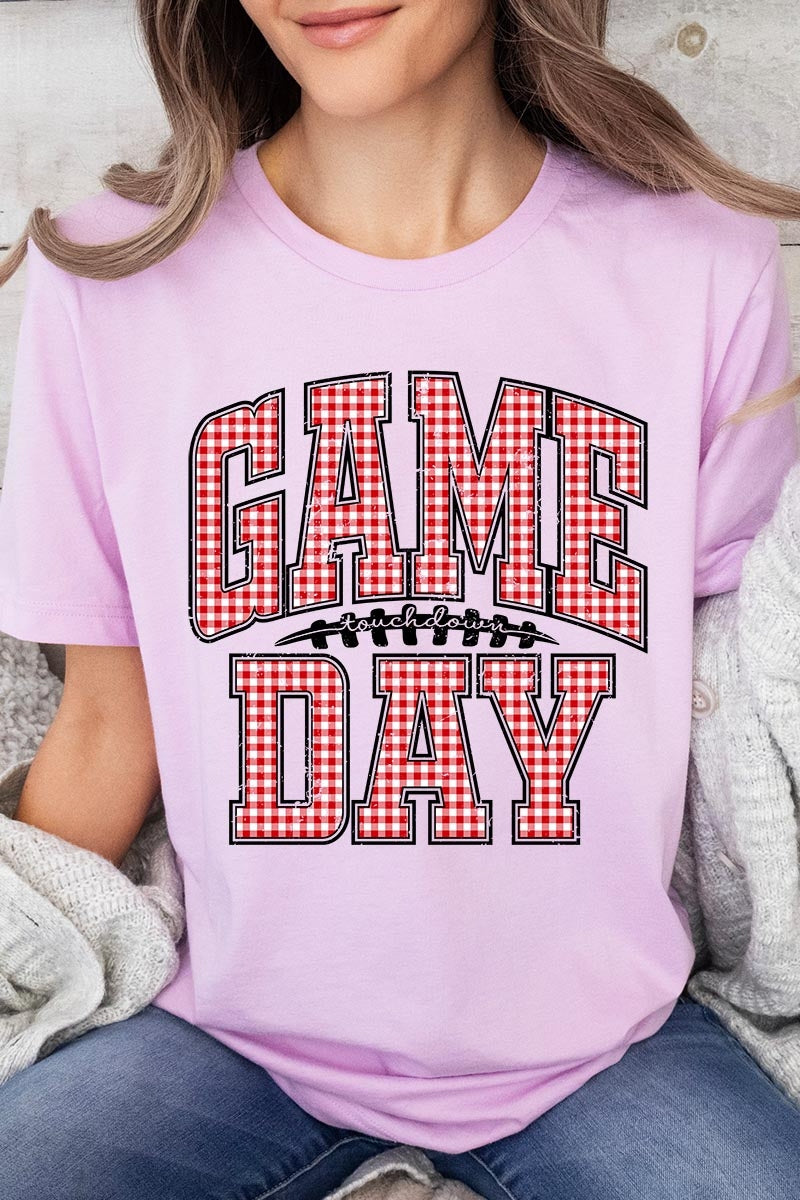 US3001-E3126 Red Gingham Game Day Graphic Tee $12.5