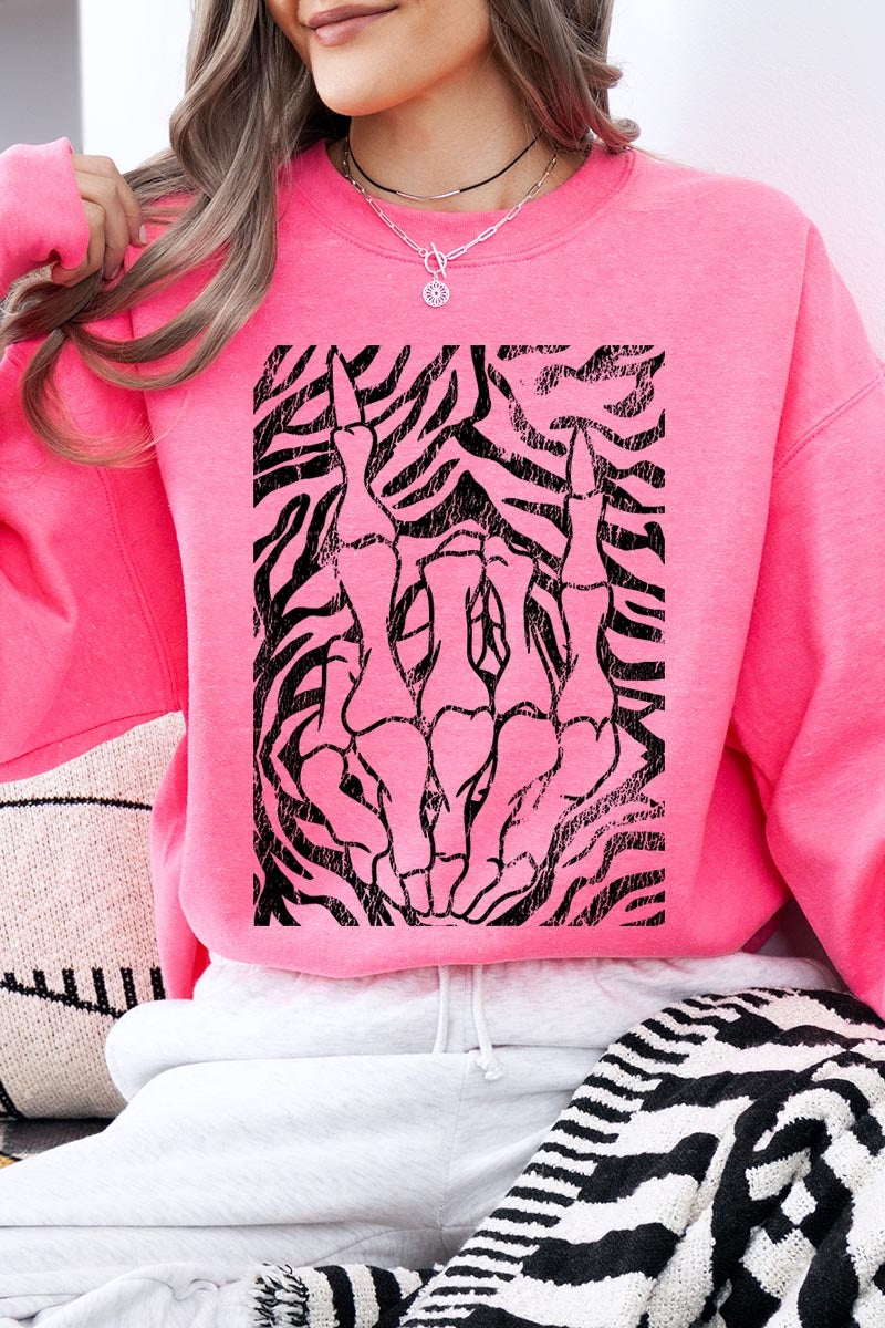 UL180-E3177 Skeleton Hands Zebra Graphic Sweatshirt $20