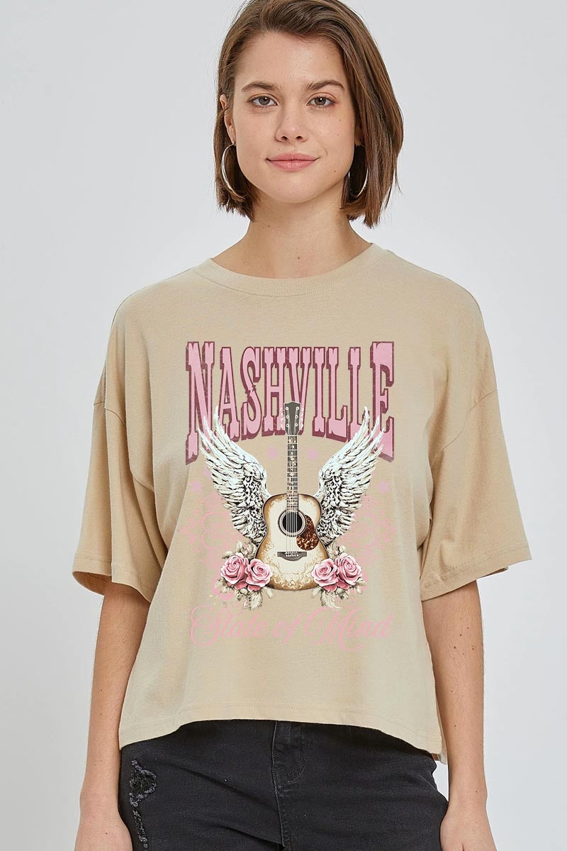 CTS-E3157 Nashville Rose Graphic Relaxed Crop Top $11