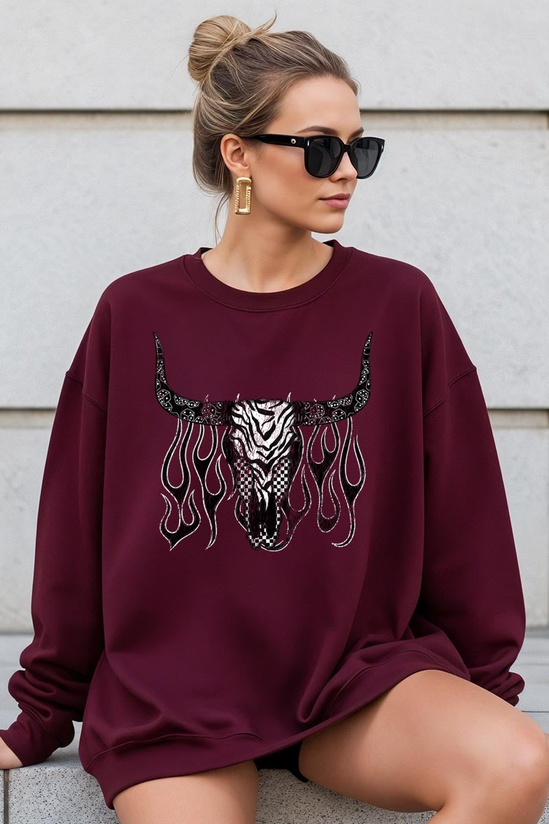 UL180-E3176 Western Bullskull Graphic Sweatshirt $20