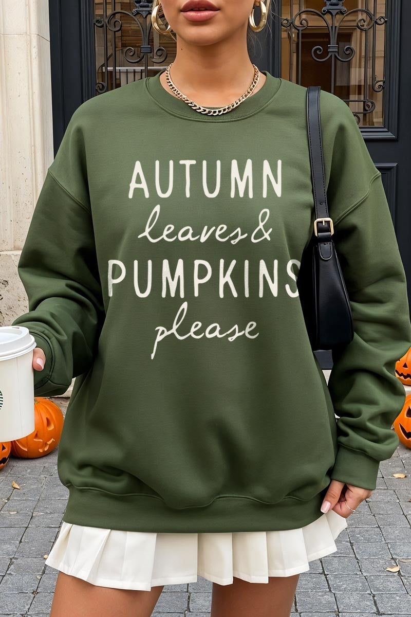 UL180P-E3158 Autumn Leaves Pumpkins Graphic Plus Sweatshirt $25