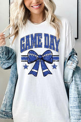5000-E3065 Blue Football Bow Graphic Heavy Cotton Tee $9