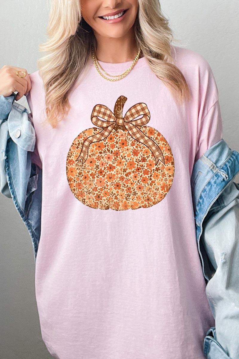 5000P-E3135 Floral Fall Pumpkin Graphic Plus Heavy Cotton Tee $12.75
