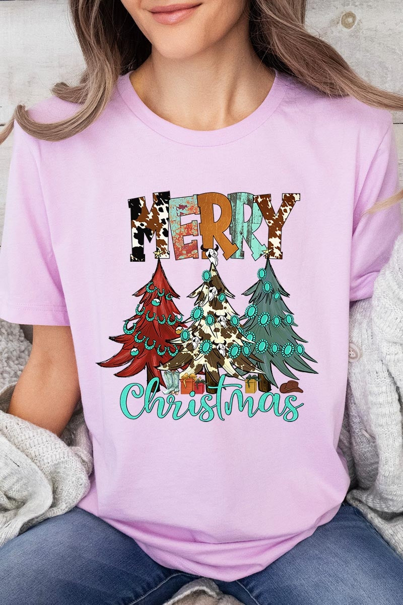 US3001P-E3200 Merry Christmas Trees Graphic Plus Tee $16
