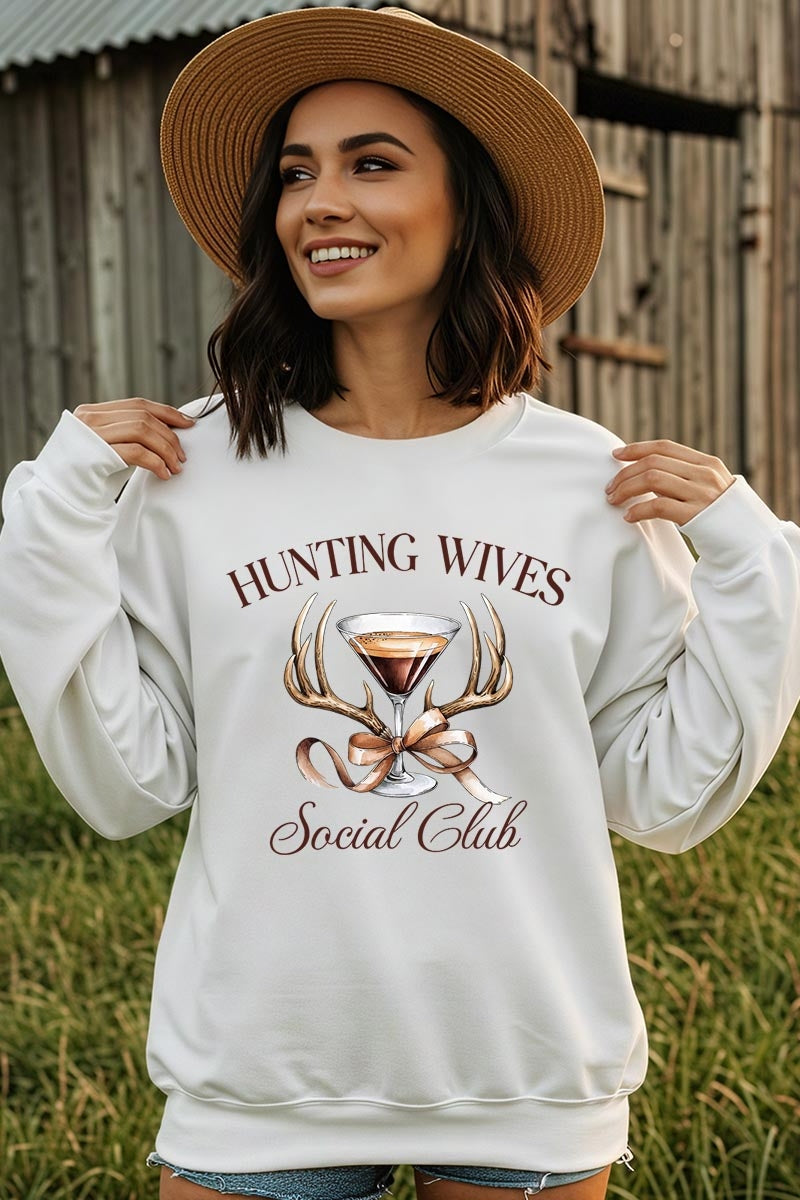UL180P-E3191 Hunting Wives Social Club Graphic Plus Sweatshirt $25