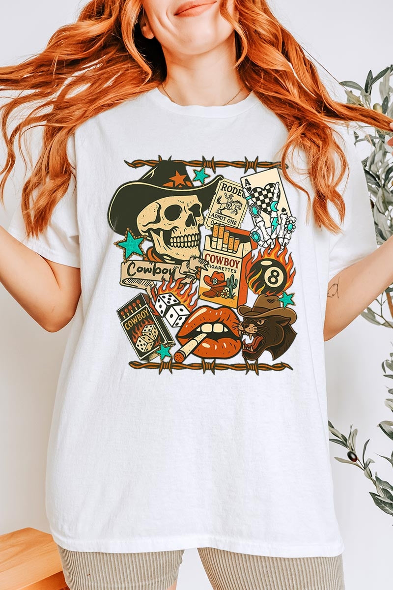 5000-E3096 Vintage Western Collage Graphic Heavy Cotton Tee $9